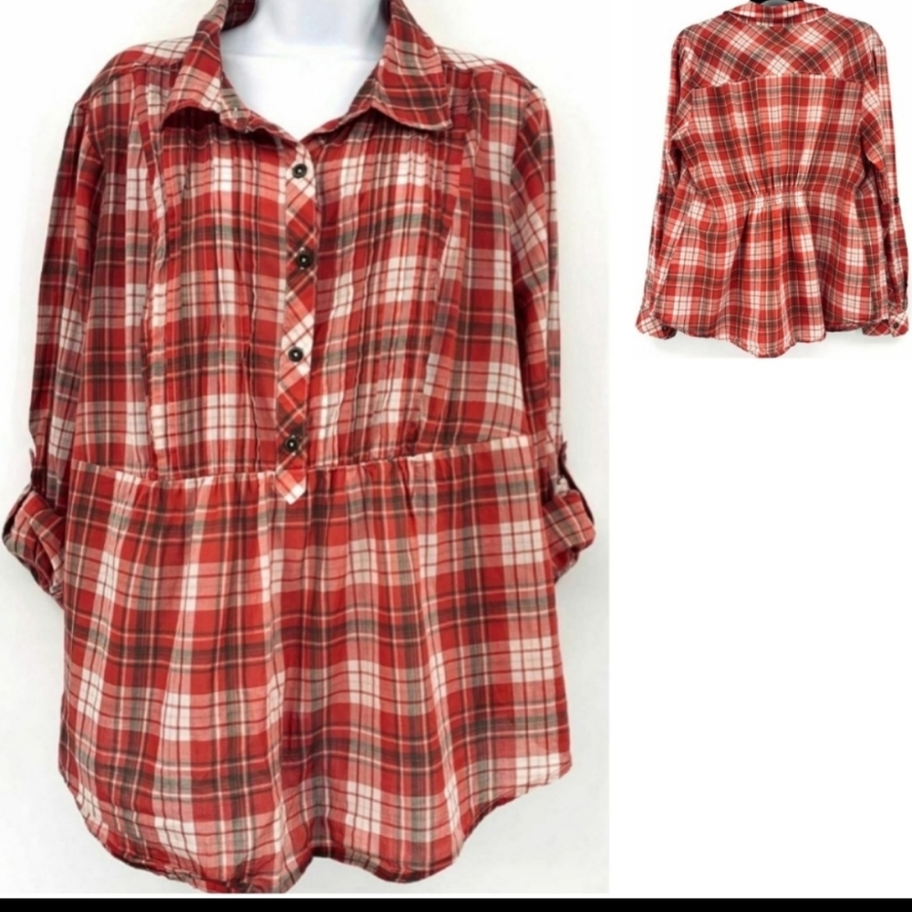 Torrid Top Size 1 Red Plaid Flounce Babydoll NWOT - Picture 4 of 10